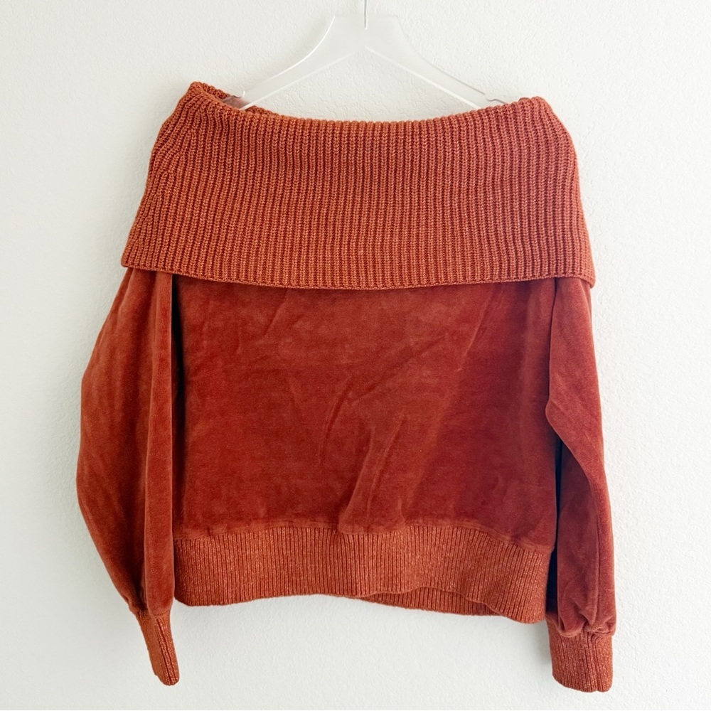 Anthropologie Daily Practice Terracota One Shoulder Pullover Velvet Sweater - Picture 2 of 10